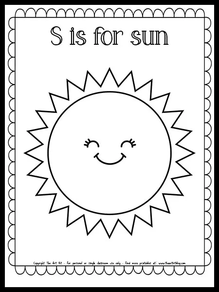 S is for sun coloring page free printable download â the art kit