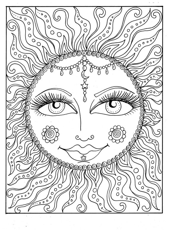 Instant download sun summer coloring page adult coloring page to color beach coloringcosmic celestial