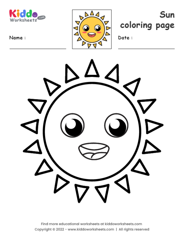 Free printable sun coloring page worksheet