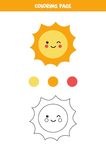 Premium vector coloring page with cute sun worksheet for children