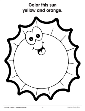 Yellow and orange sun using two colors printable coloring pages