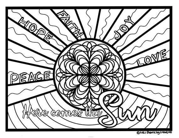 Here es the sun coloring page digital download printable coloring page printable adult coloring page
