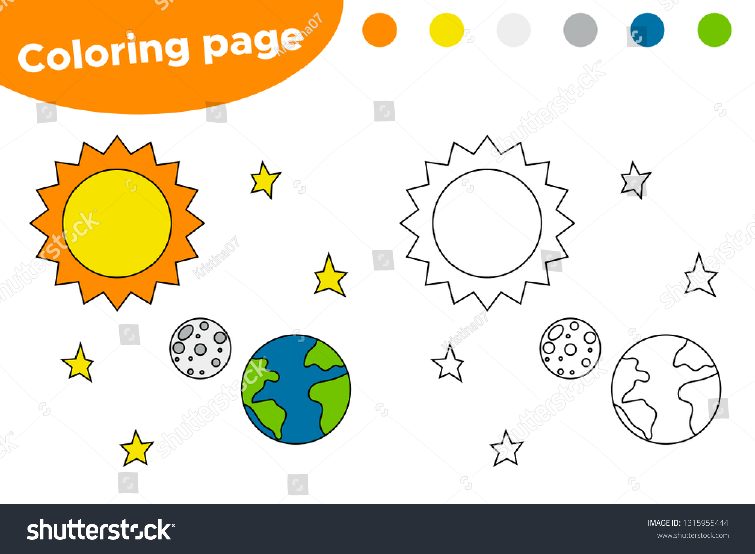 Printable coloring page solar system cartoon stock vector royalty free