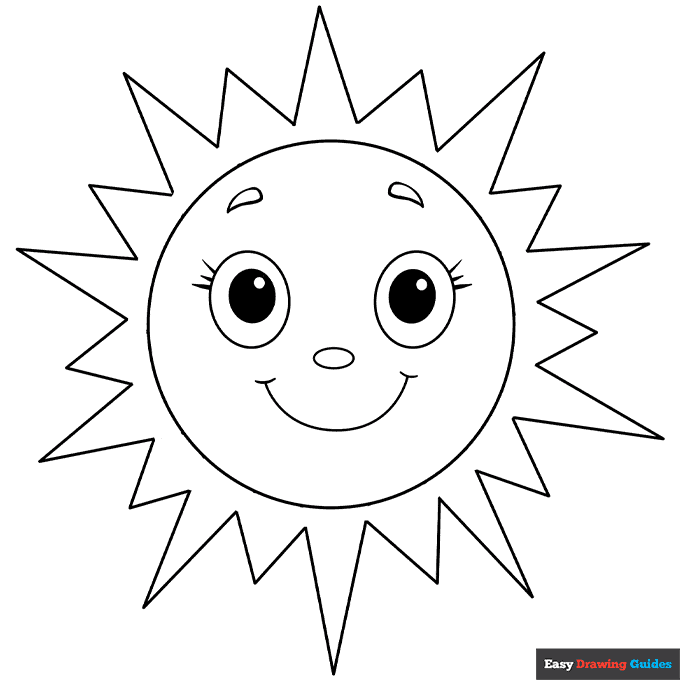 Sun coloring page easy drawing guides