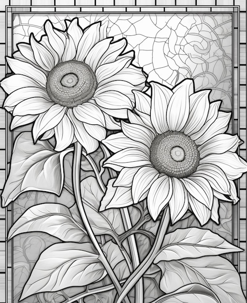 Premium ai image a drawing of two sunflowers in a stained glass window generative ai