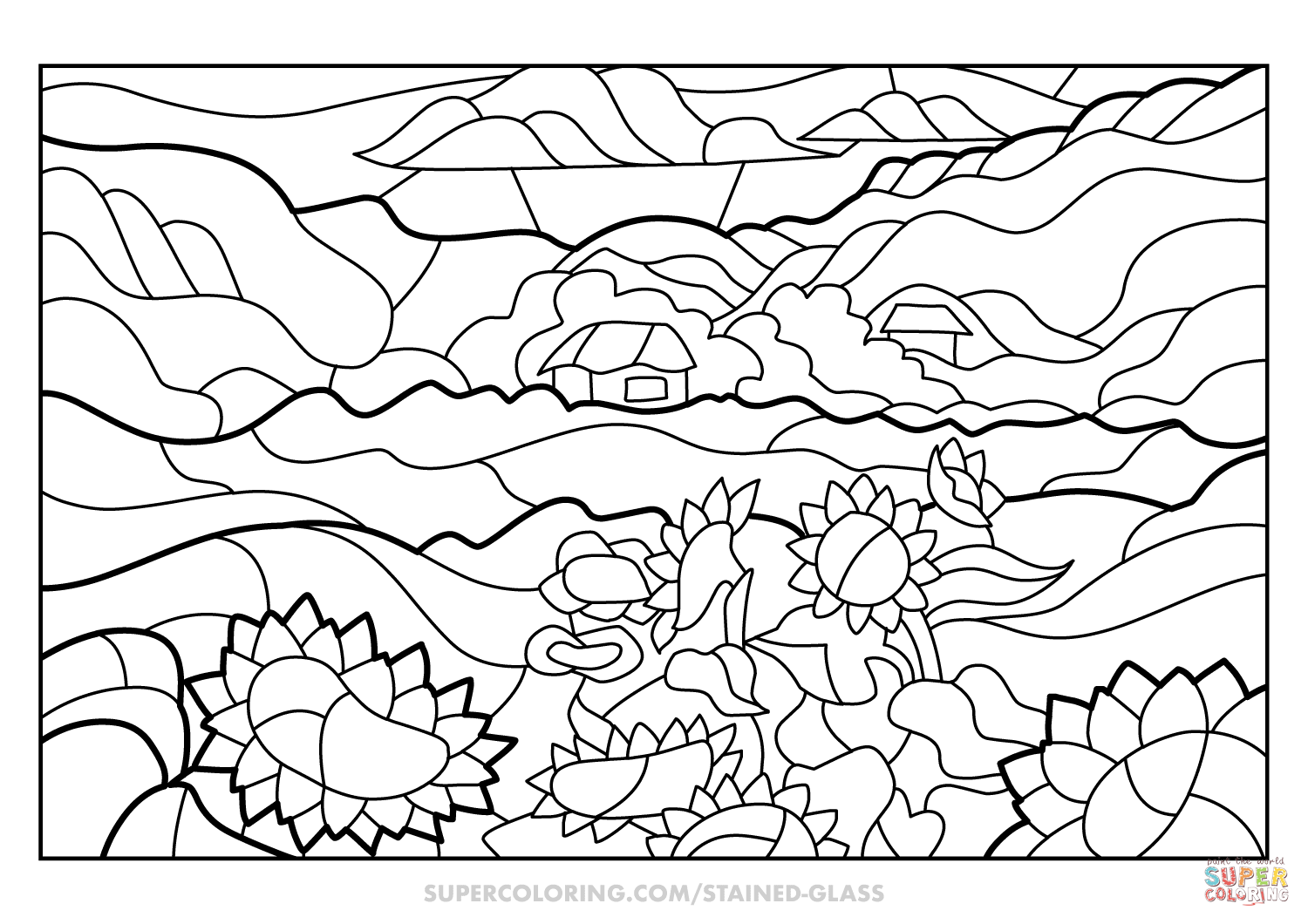 Sunflowers stained glass coloring page free printable coloring pages