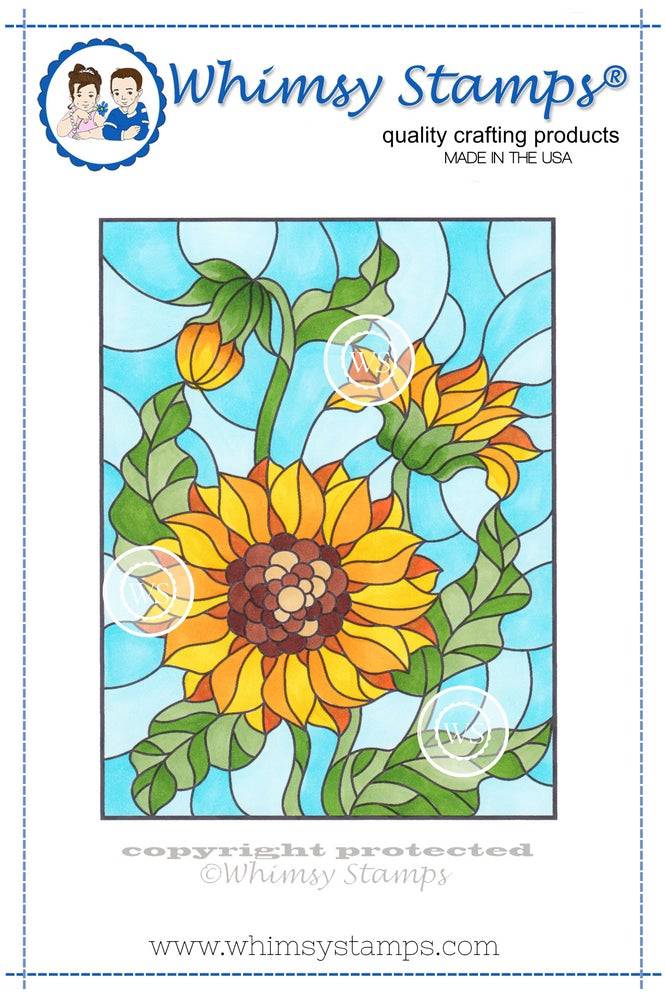 Stained glass sunflower rubber cling stampâ whimsy stamps