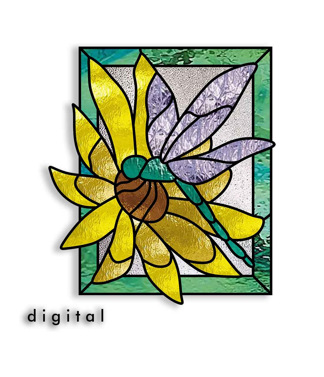 Dragonfly on sunflower stained glass pattern â stained glass patterns suncatchers