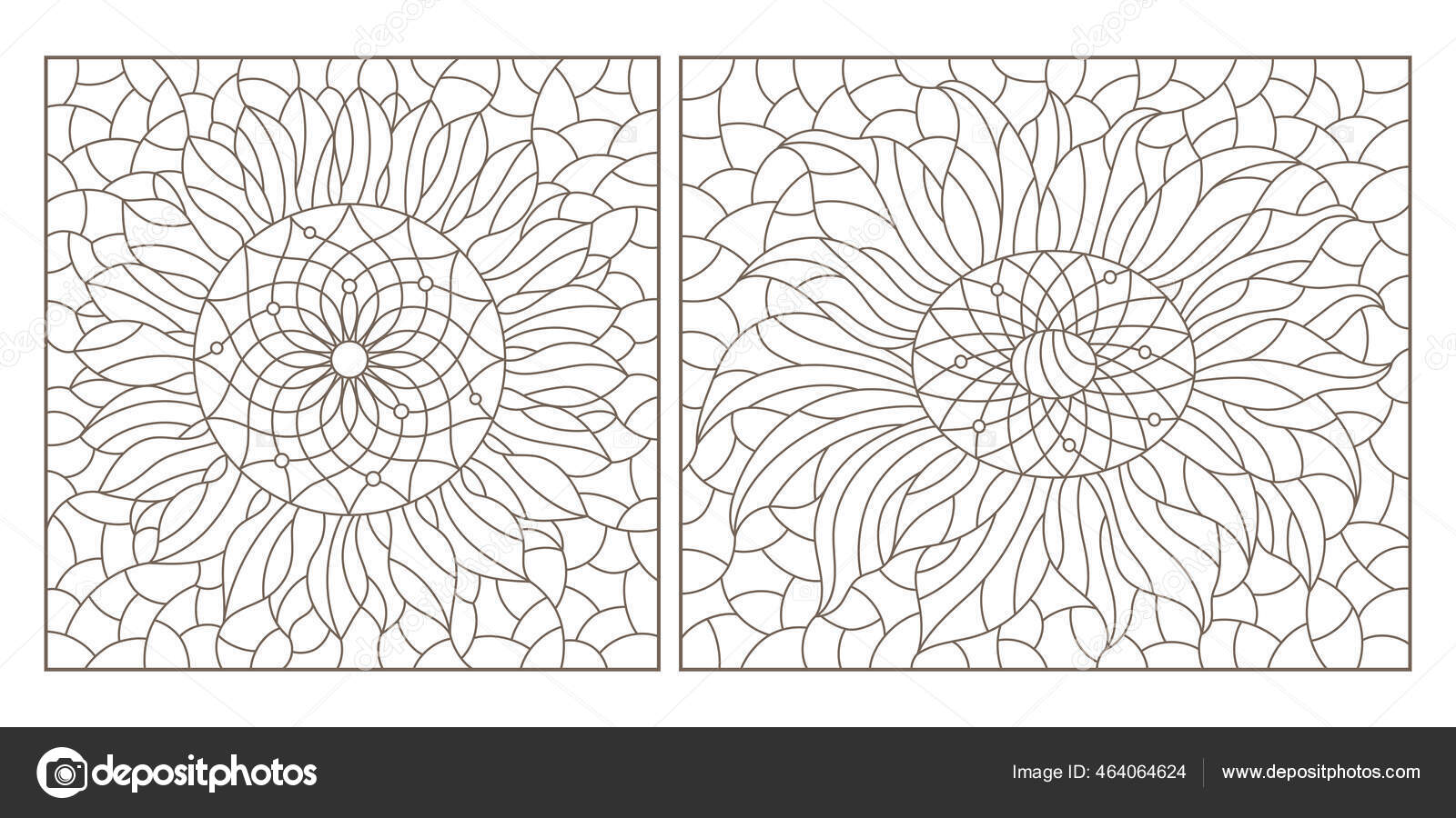 Set contour illustrations stained glass style sunflower flowers dark outlines stock vector by zagory