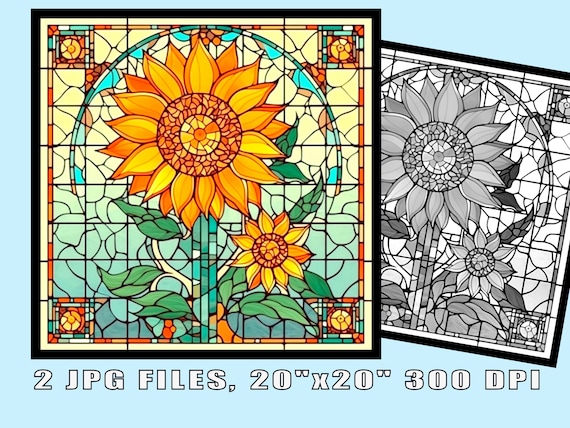 Close up sunflower stained glass pattern print download digital art up to x dpi coloring sheet