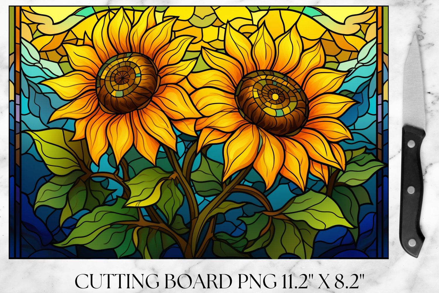 Sunflowers stained glass cutting board sublimation
