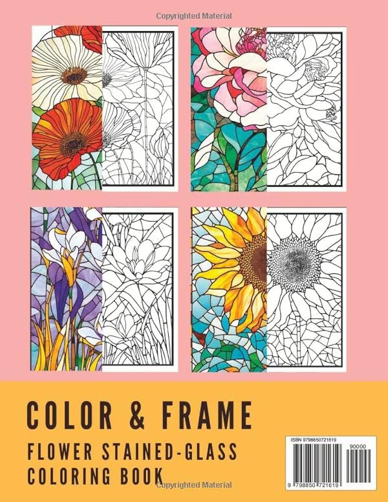 Stained glass flower coloring book for adult beautiful stained