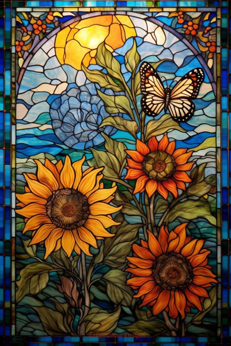 Sunflowers stained glass â ankicoleman designs cross stitch