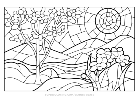 Spring stained glass coloring page free printable coloring pages