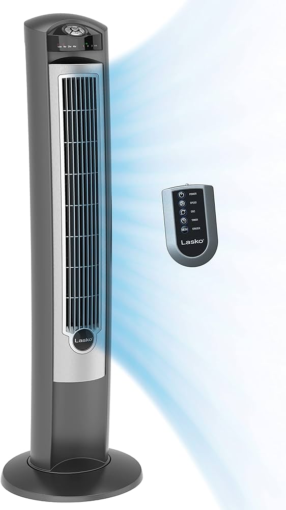 Lasko portable electric oscillating tower fan with fresh air ionizer timer and remote control for indoor bedroom and home office use silver home kitchen