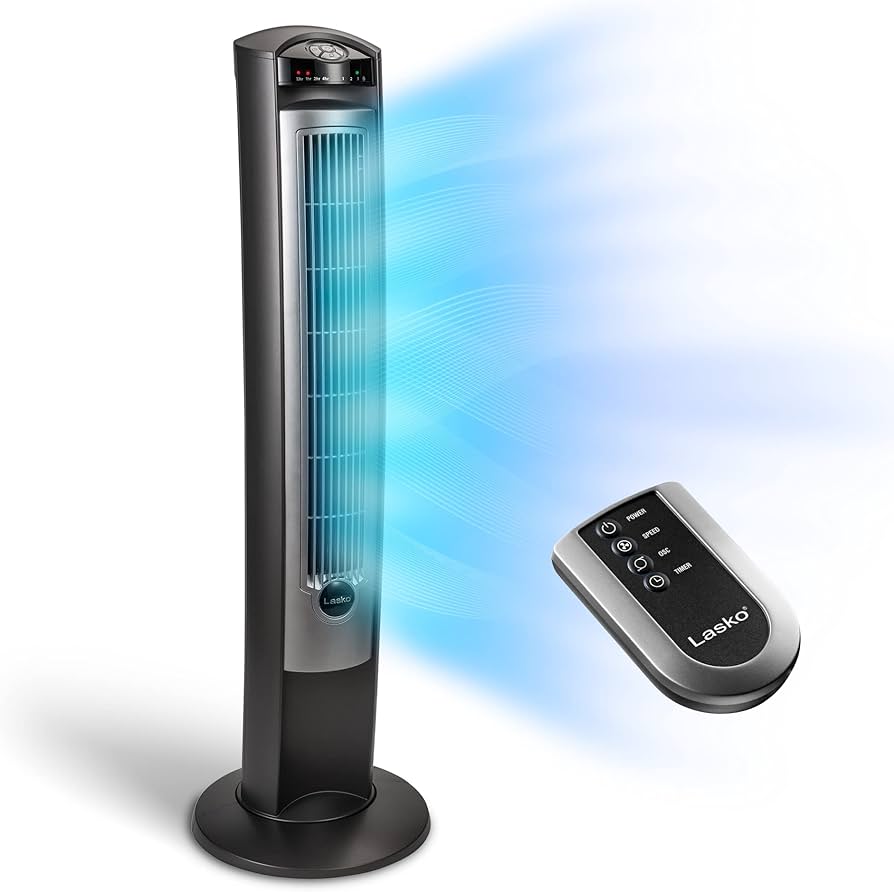 Lasko oscillating tower fan remote control timer quiet speeds for bedroom living room and office silver t home kitchen