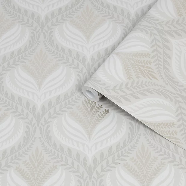 Superfres easy aiko grey leaf smooth wallpaper tradepoint