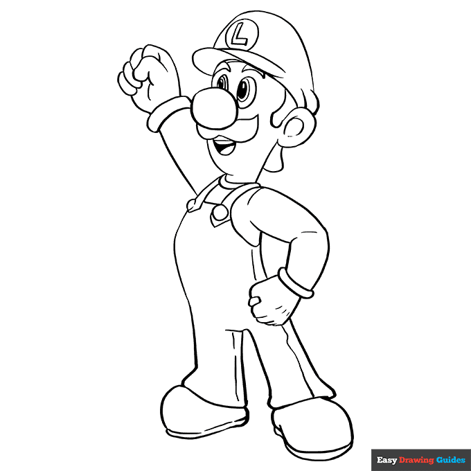 Luigi from super mario bros coloring page easy drawing guides