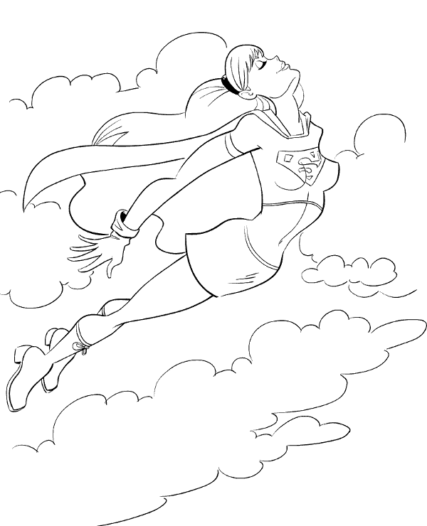 Flying supergirl image for coloring
