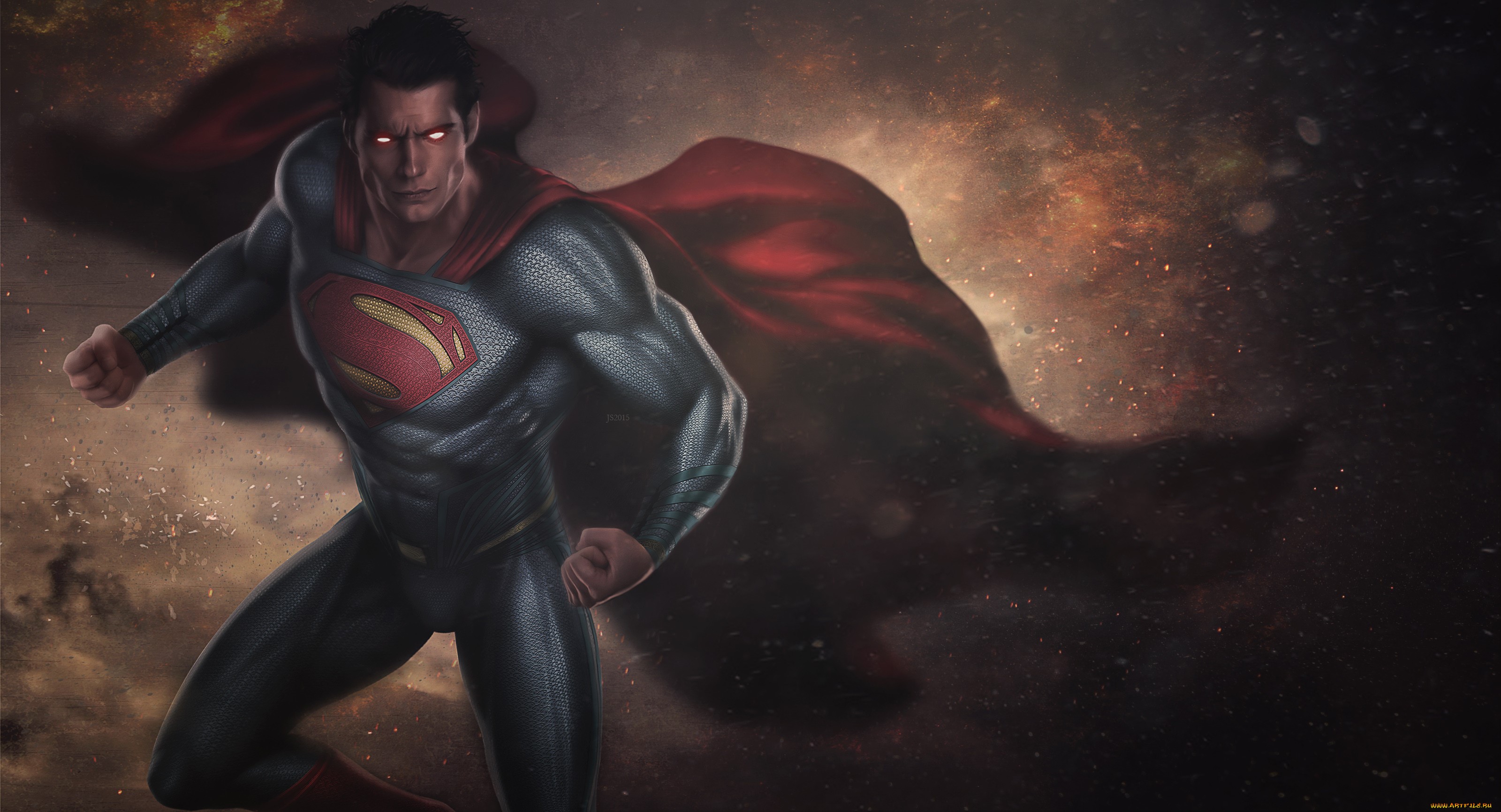 Glowing eyes cape muscles superman superhero artwork