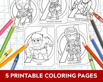 Chibi superhero coloring pages downloadable coloring pages printable coloring pages for kids digital coloring book instant download
