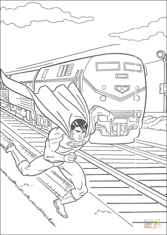 Superman is faster than a train coloring page free printable coloring pages
