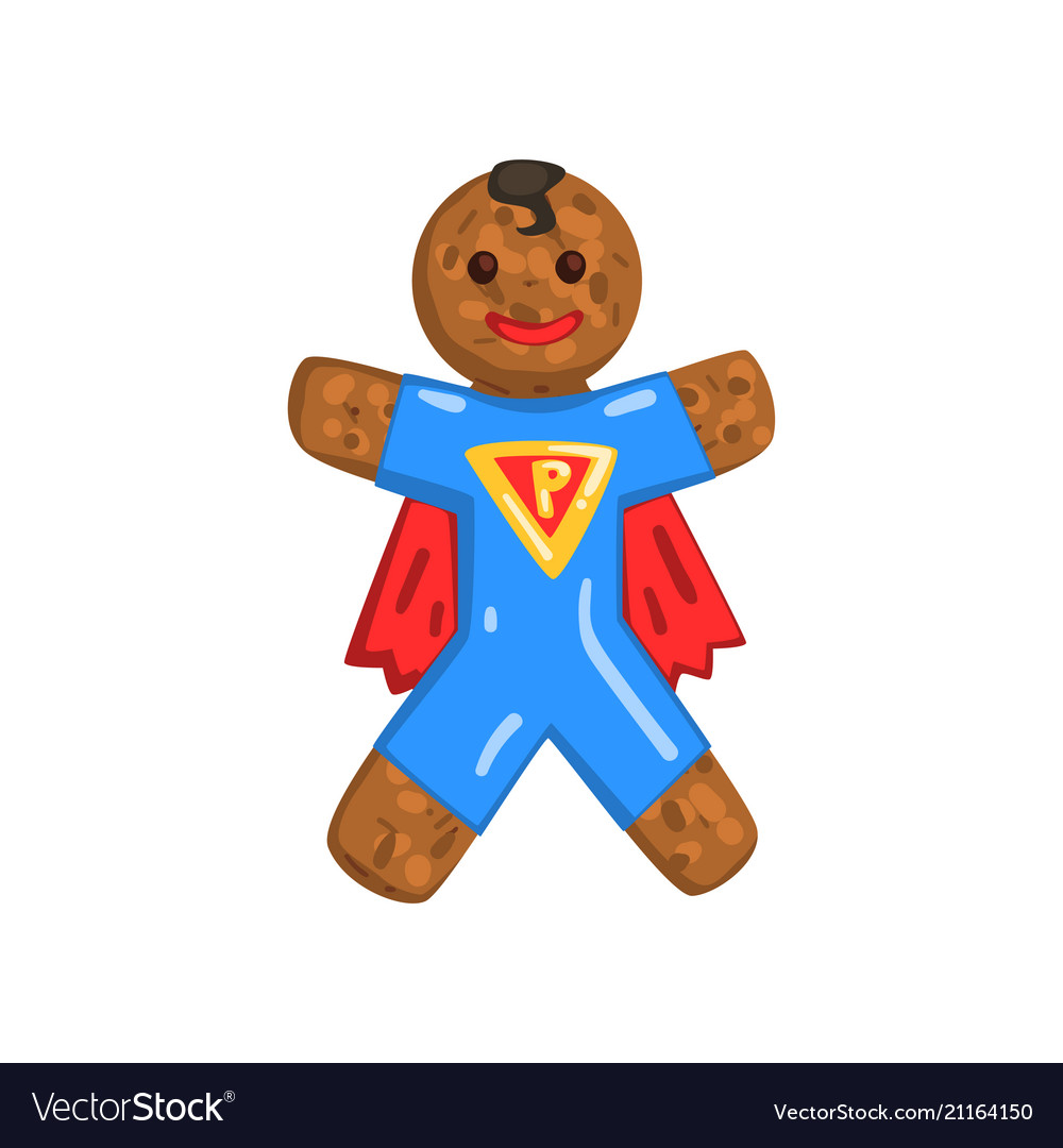 Gingerbread man in costume of superman christmas vector image