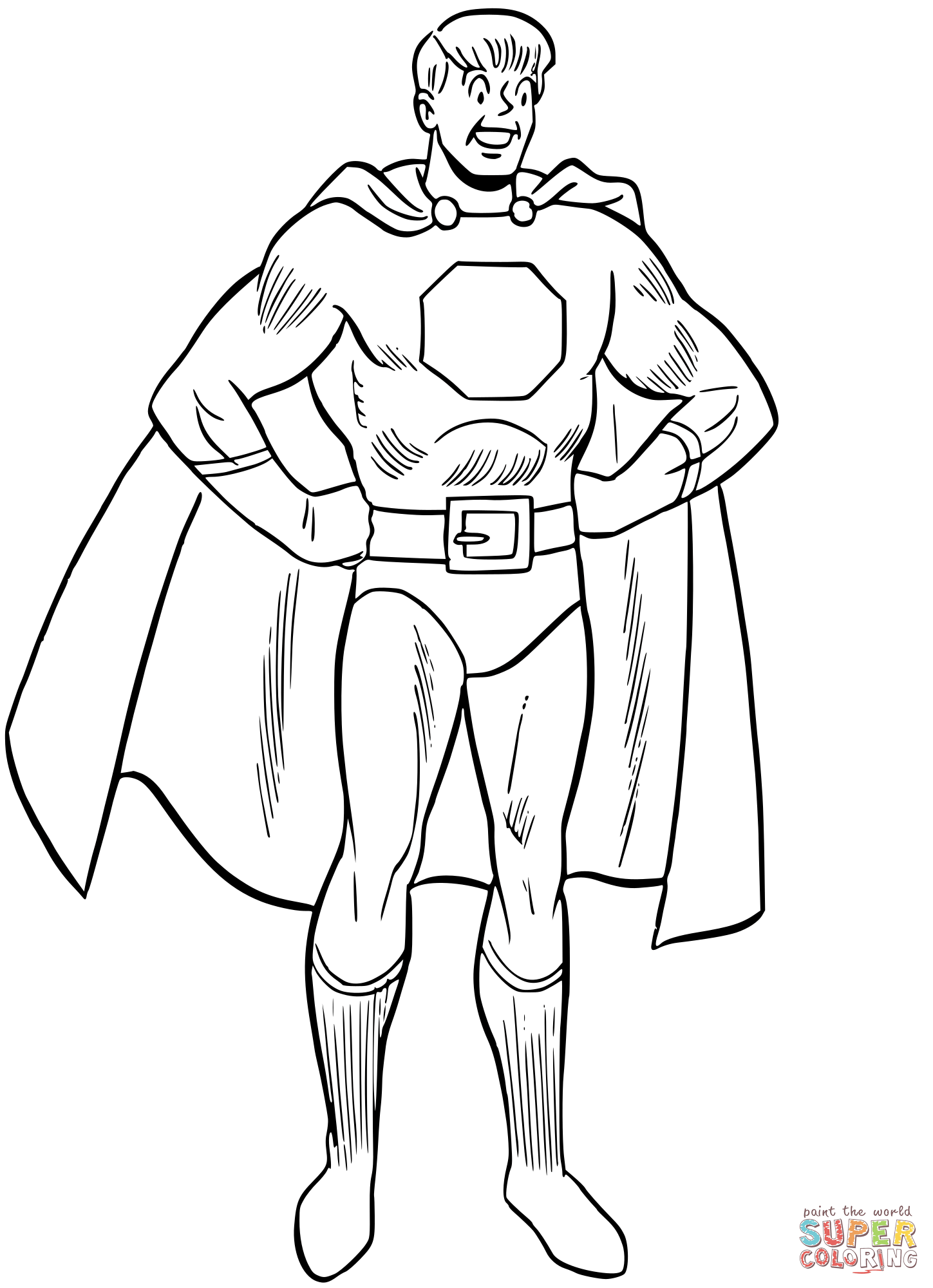 Vintage young man dressed as a superhero coloring page free printable coloring pages