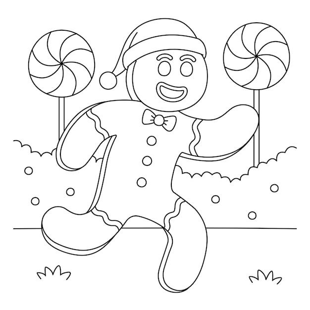 Premium vector christmas ginger bread man coloring page for kids