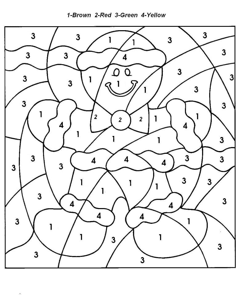 Gingerbread man color by number coloring page