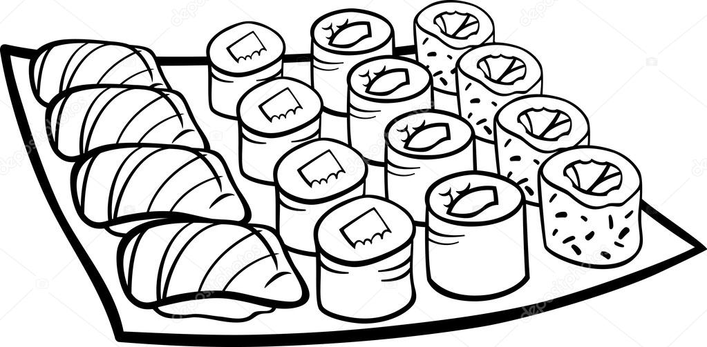 Sushi lunch cartoon coloring page stock vector by izakowski