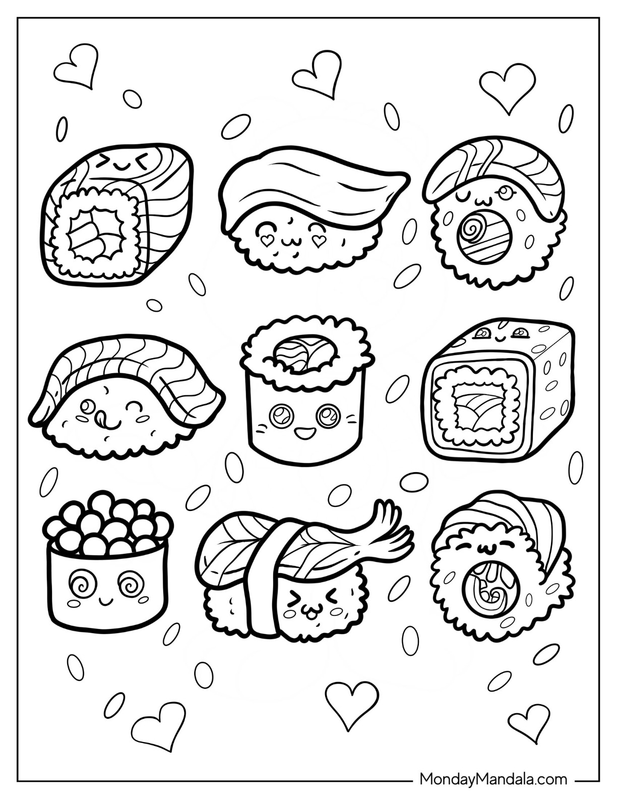 Sushi coloring pages free pdf printables