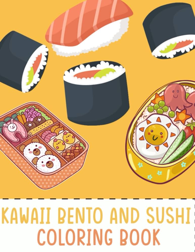 Kawaii bento and sushi coloring book doodle japan food in illustration color book easy drawing book for toddlers kids girls boys to creativity anxiety relief birthday gifts