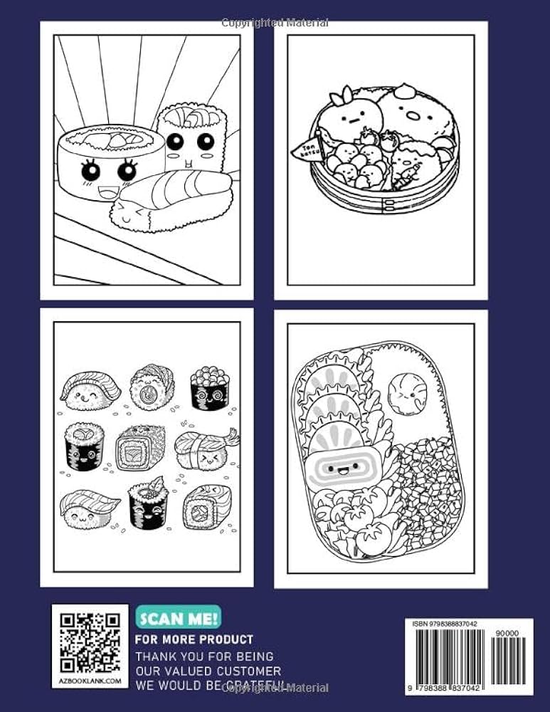 Kawaii bento and sushi loring book doodle japan food in illustration lor book easy drawing book for toddlers kids girls boys to creativity anxiety relief birthday gifts