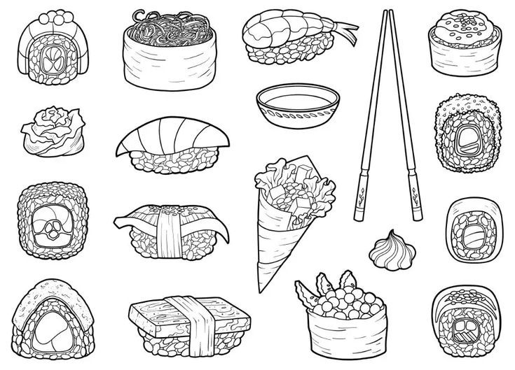 Sushi coloring for download sushi for kids coloring pages for kids types of sushi