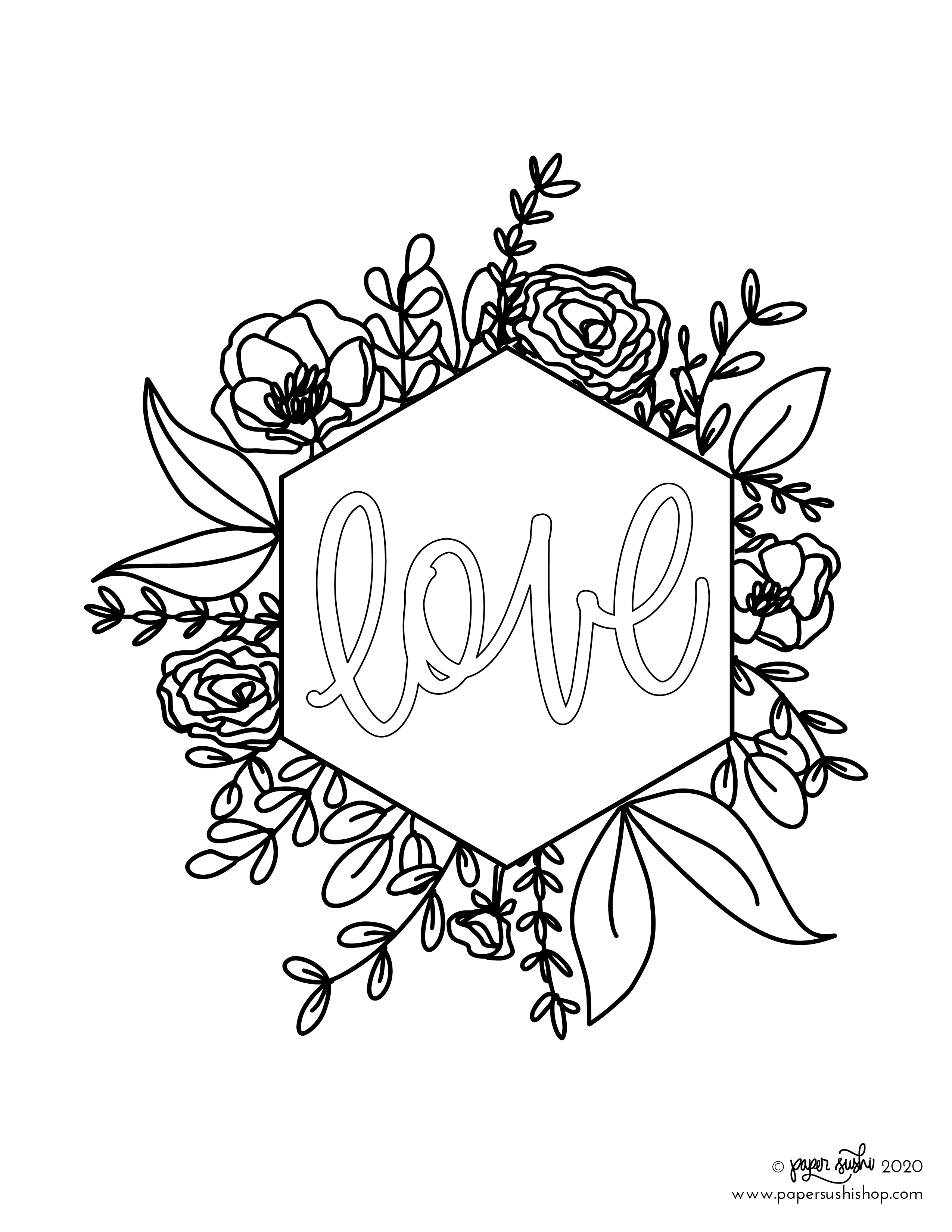 Free hand drawn and lettered coloring pages