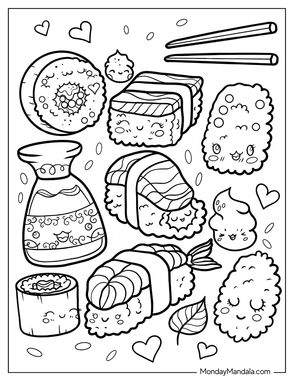 Sushi coloring pages free pdf printables