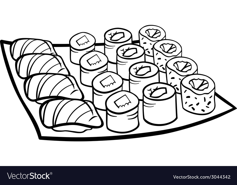 Sushi lunch cartoon coloring page royalty free vector image