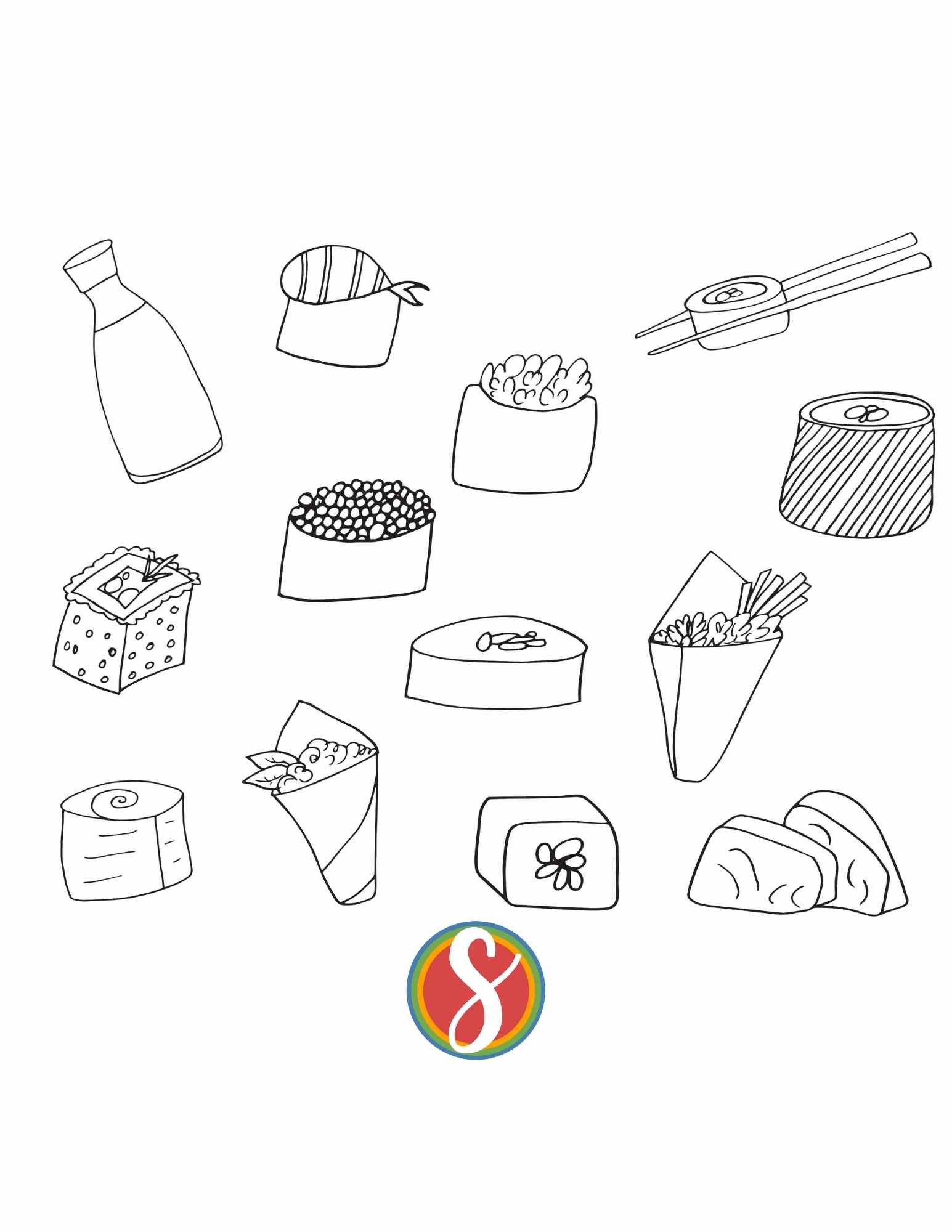 Free sushi coloring pages â stevie doodles