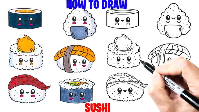 How to draw kawaii sushi easy