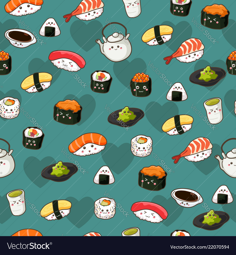 Seamless sushi pattern wallpaper background vector image