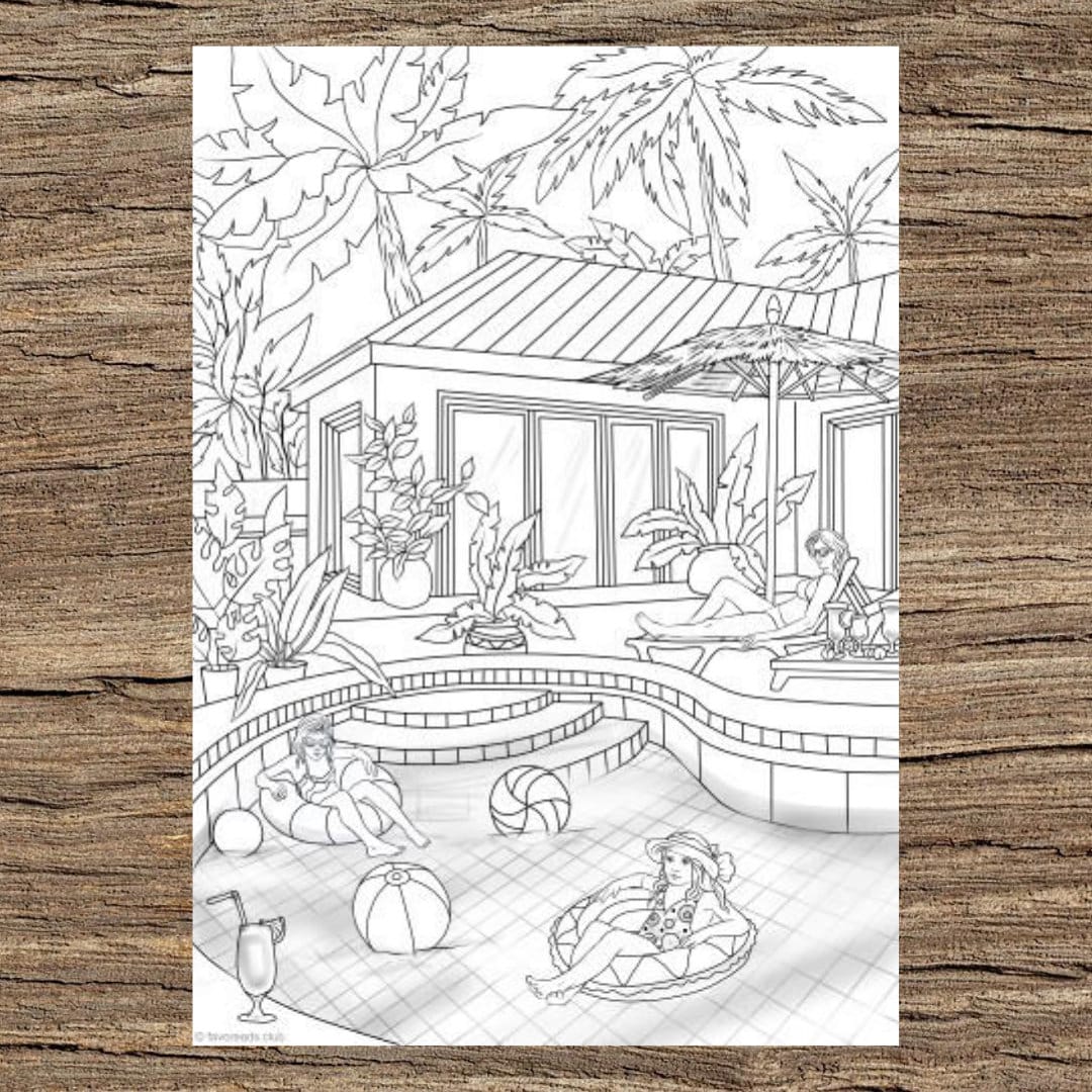 Swimming pool printable adult coloring page from favoreads coloring book pages for adults and kids coloring sheets colouring designs