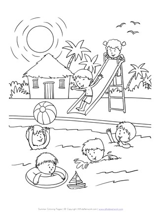 Fun at the pool coloring page all kids network