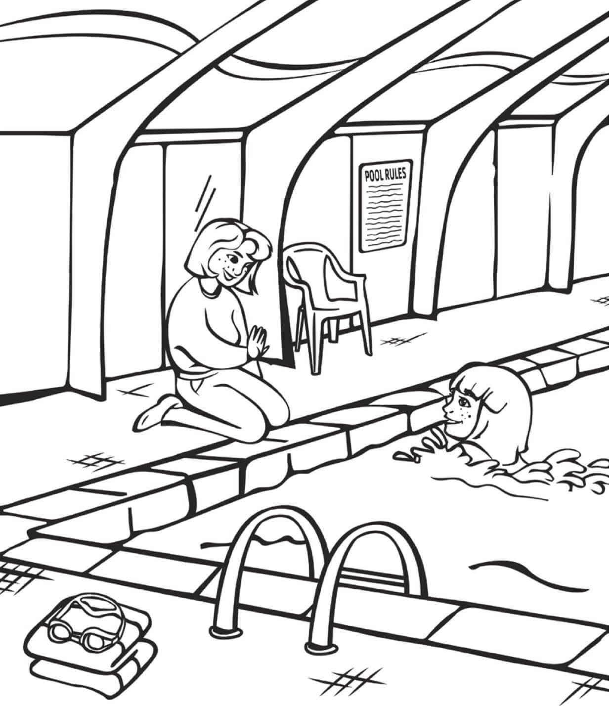 Drawing swimming pool coloring page