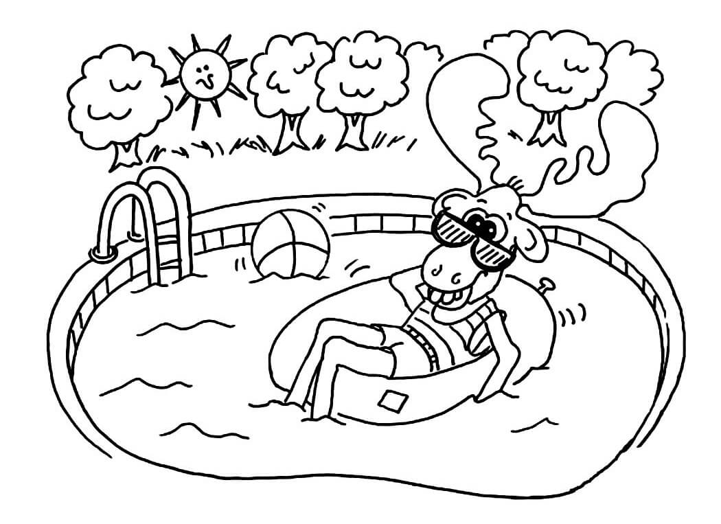 Coloring pages deer in swimming pool coloring page