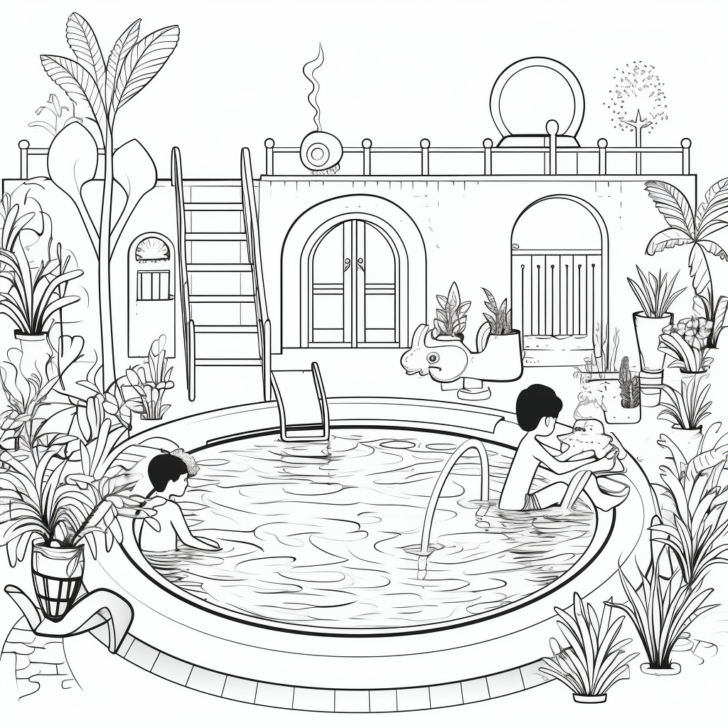 Swimming pool coloring pages