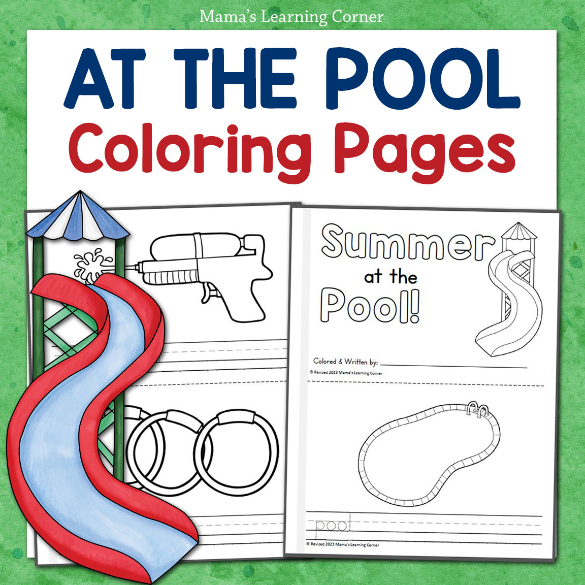 Summer coloring pages at the pool