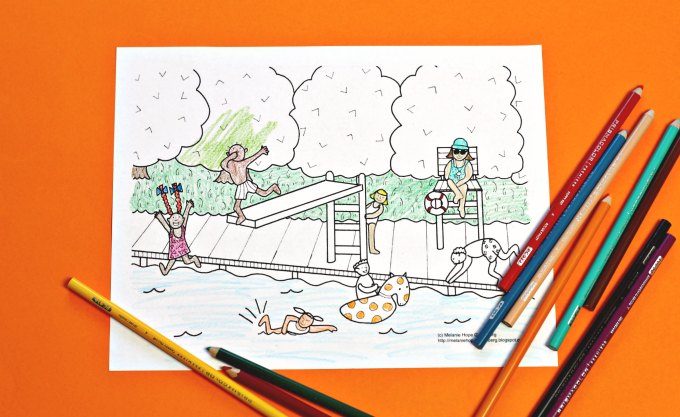 Get your summer on with this swimming pool coloring page
