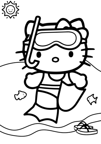 Hello kitty goes swimming coloring page free printable coloring pages