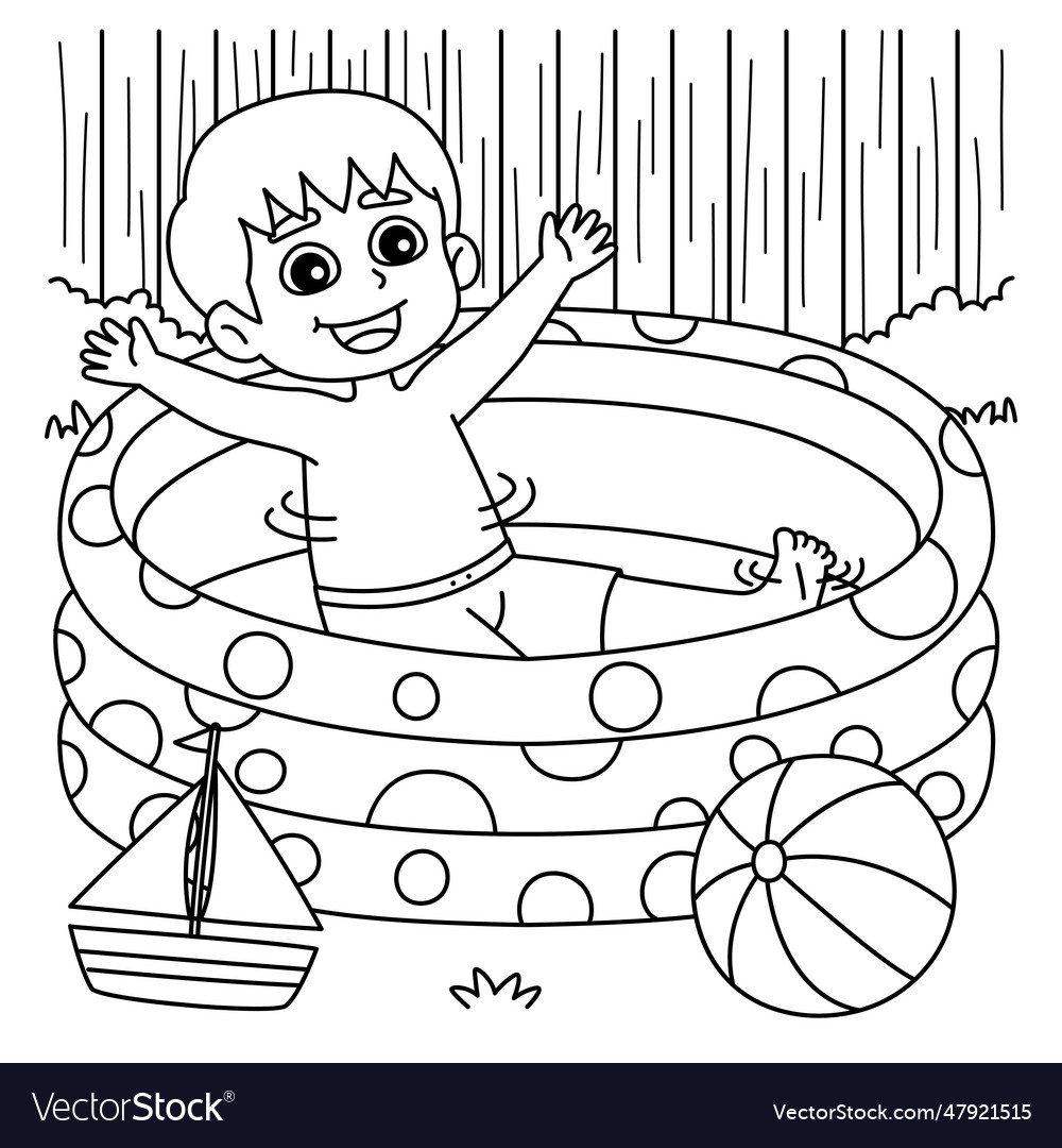 Boy in swimming pool summer coloring page vector image